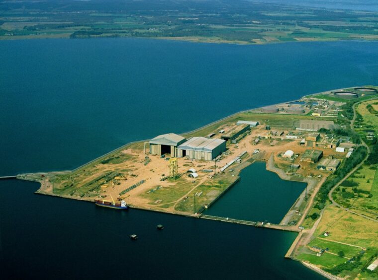 Aerial view of the disused rig fabrication yard at Nigg Bay, at the entrance to the Cromarty Firth