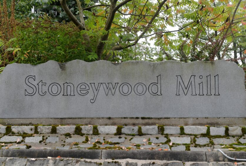 Stoneywood Mill sign.