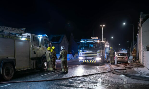 The fire on Great Western Road in the Buckpool area of Buckie. Image: Jasperimage.