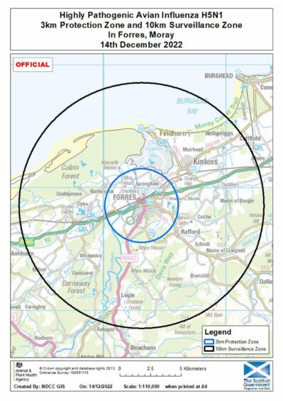 Map of bird flu protection zone in Forres 
