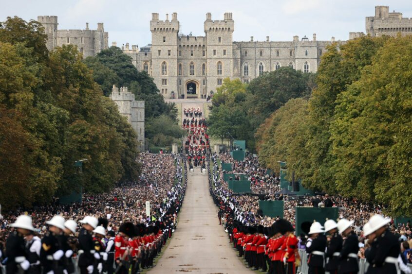 A photo of Her Majesty The Queen's funeral procession