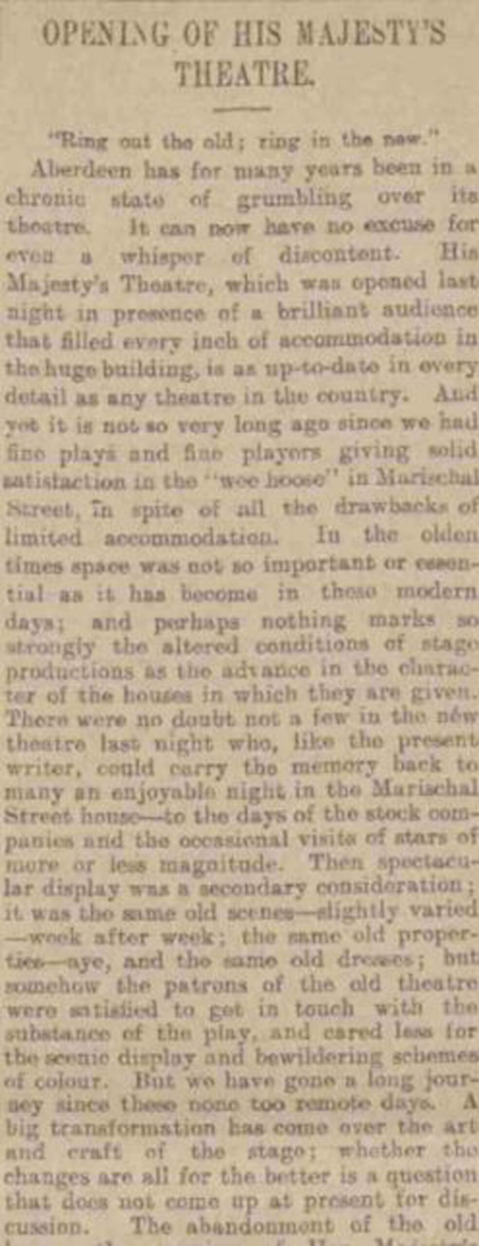 A small section of the article in The Aberdeen Journal which described the opening of the city's His Majesty's Theatre in 1906