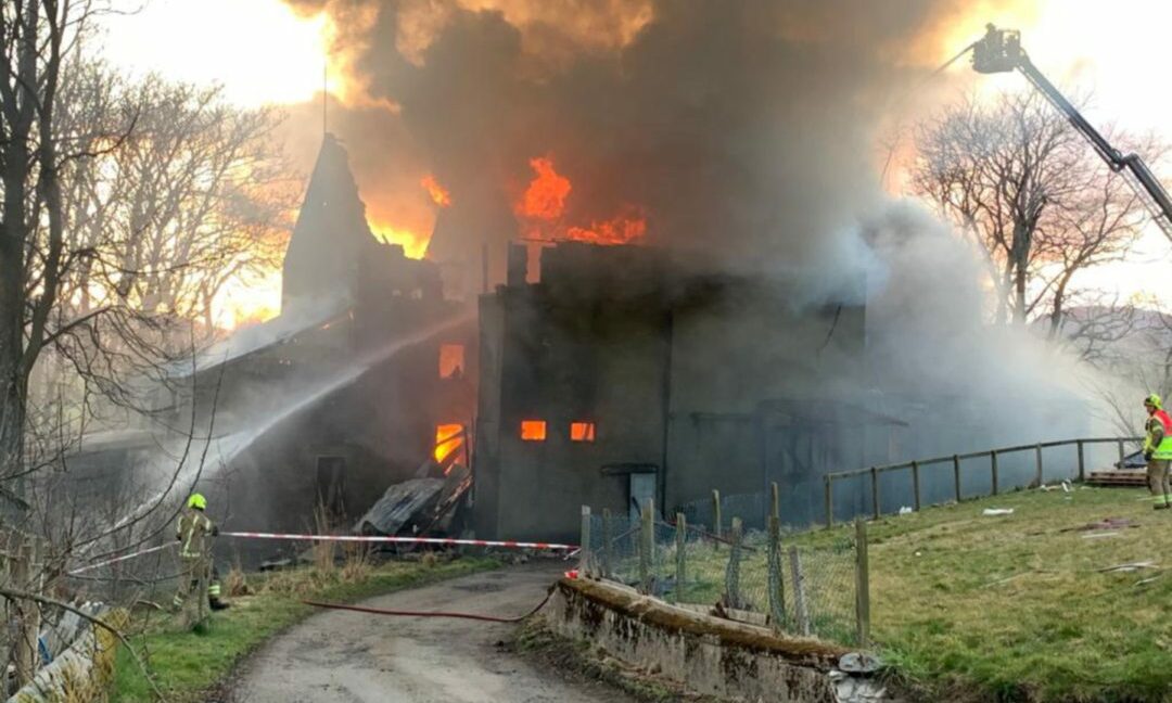 The Mill at Montgarrie on fire. 