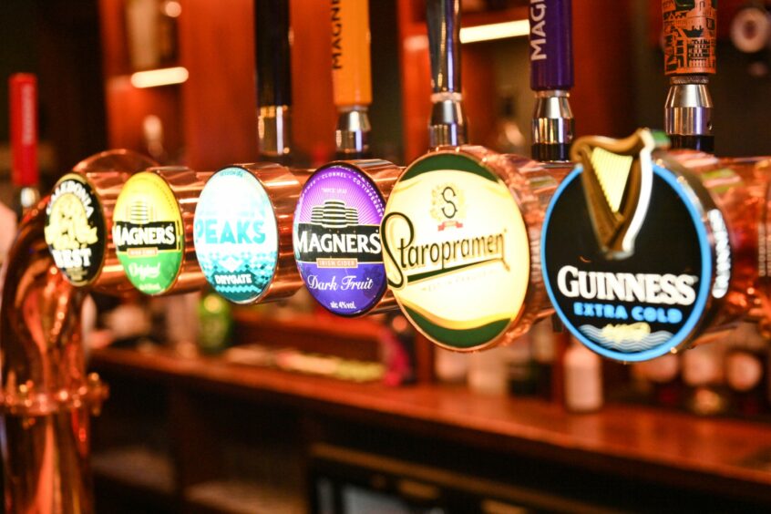 The beer taps, including Guinness Extra Cold, Magners Dark Fruit and Staropramen
