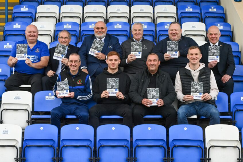 Cove Rangers published a centenary book last week. Picture of (back L-R) Charlie Allan, Alan McRae (president), Terry Cobban (ace), John Sheran (director of football), Keith Moorhouse (Chairman), Graham Reid (vice-chairman). (front L-R) Duncan Little (secretary), Fraser Fyvie, Graeme Park, Eric Watson. Image: Kenny Elrick/DC Thomson.