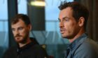 Jamie Murray and Andy Murray talking to the press at Hilton TECA ahead of Schroders Battle of the Brits - Scotland v England.
Image: Kenny Elrick/DC Thomson