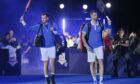 Sir Andy Murray and Jamie Murray take to the court in the final match of the Battle of the Brits. Image: Kenny Elrick / DC Thomson
