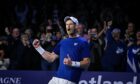 Scotland's Andy Murray celebrates his win over England's Jack Draper at Battle of the Brits - Scotland v England at P&J Live, Aberdeen. Image: Kenny Elrick/DC Thomson