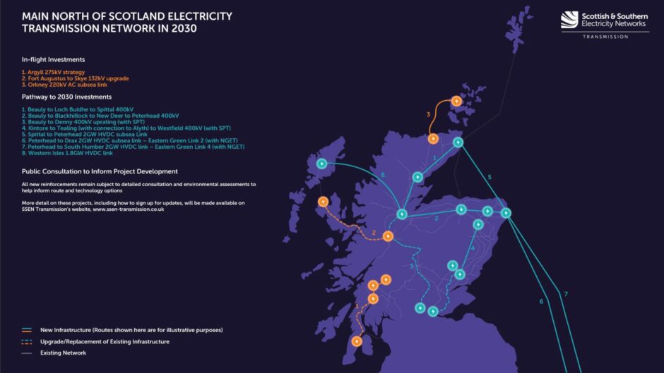 North of Scotland electricity transmission network map