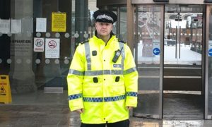 Sergeant Iain Fraser appeared at Peterhead Sheriff Court and was found guilty of threatening behaviour.