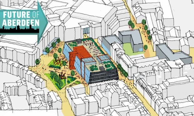 A proposal to turn the former John Lewis building into a mixed-use hub with a public park on top. Image: Clarke Cooper/Aberdeen City Council
