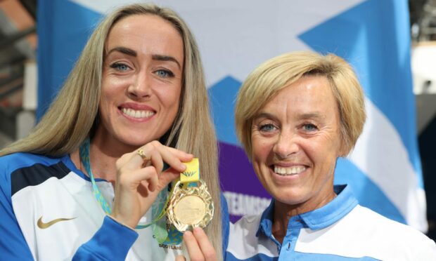 Scotland's Eilish McColgan (left) poses with her gold medal alongside Liz McColgan on day seven of the 2022 Commonwealth Games in Birmingham.