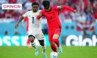 Tariq Lamptey of Ghana battles with Son Heung-min of South Korea during the World Cup (Image: Javier Garcia/Shutterstock)