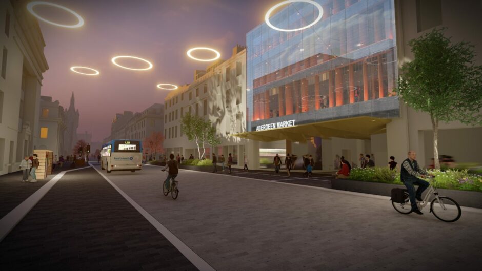 The new market development in Aberdeen's Union Street. Segregated bike lanes could now feature in future designs. Image: Aberdeen City Council.