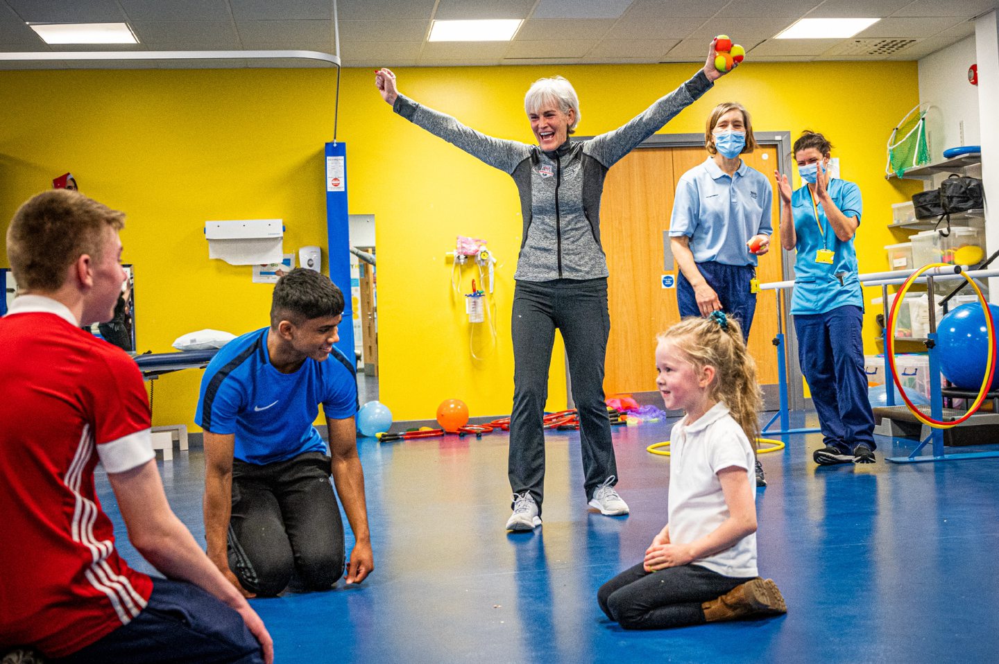 It was a good time for all during Judy Murray's training session at Royal Aberdeen Children's Hospital. Image: Wullie Marr / DC Thomson