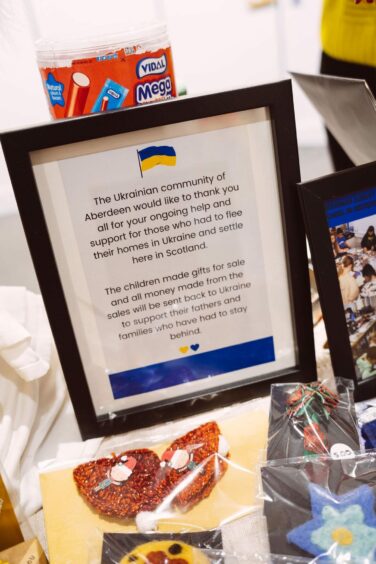 A framed message saying thank you from Ukrainian families in Aberdeen