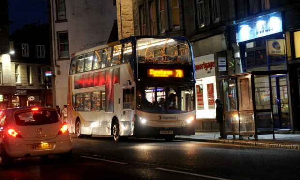 Stagecoach Bluebird are running a free bus service for Christmas nights out. Image: Kath Flannery/ DC Thomson.