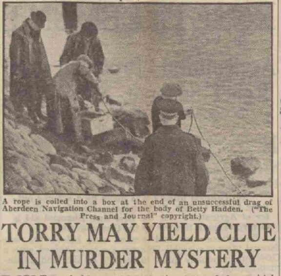 Newspaper clipping about Betty Hadden with the heading Torry may yield clue in murder mystery.
