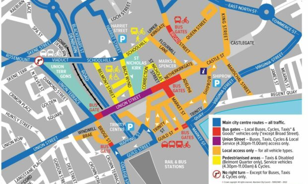 A map of planned changes to the road network in Aberdeen. Key changes, like the introduction of new bus gates, have been significantly delayed. Image: Aberdeen City Council.