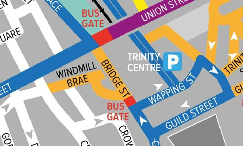 Map showing bus gates near Trinity Centre.