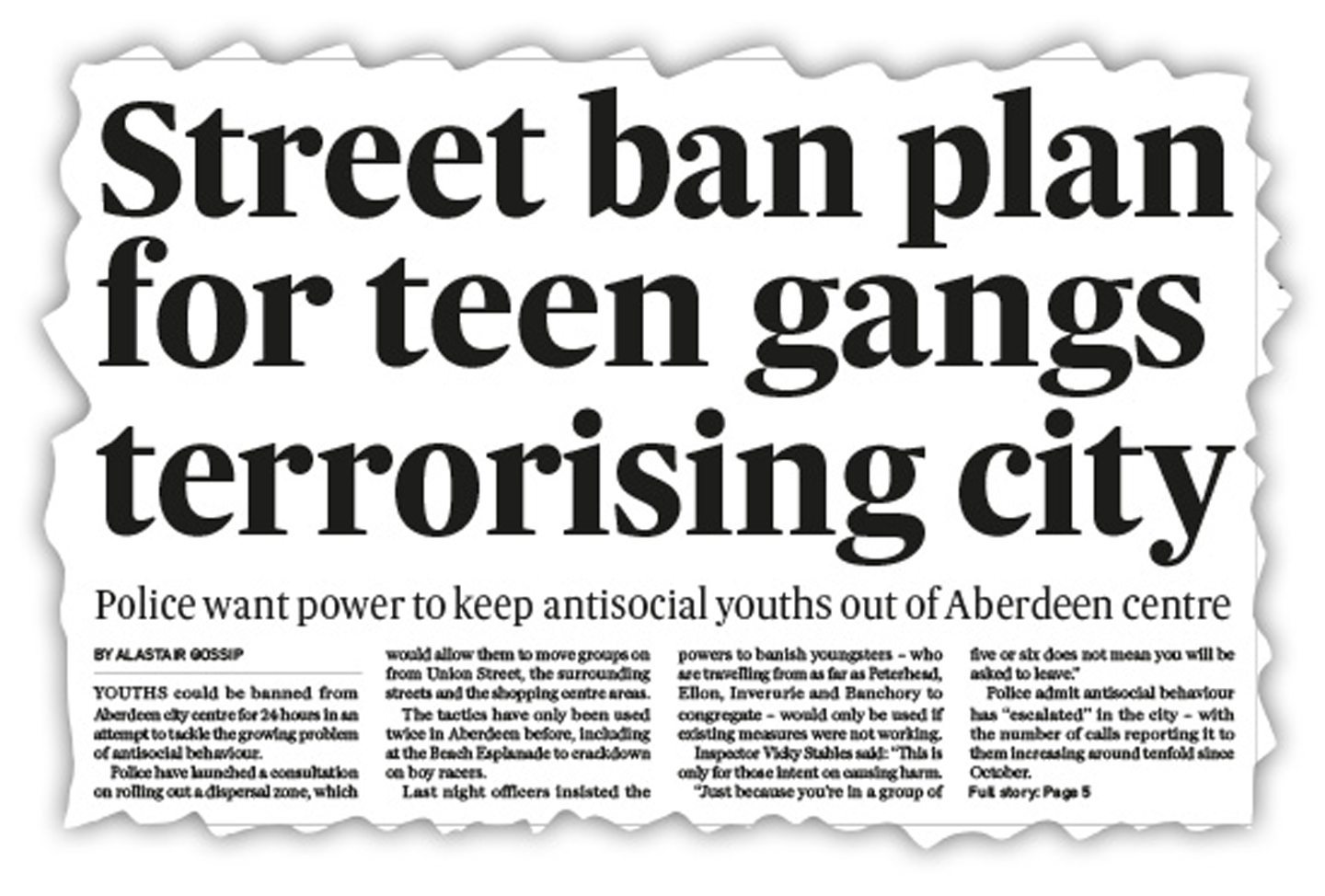The P&J newspaper coverage revealed the planned ban on youth gangs in Aberdeen city centre on the front page, on May 10 2019.