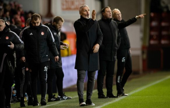 Aberdeen manager Jim Goodwin during the 0-0 draw with Ross County. Image: SNS