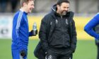 Cove Rangers' Blair Yule and manager Paul Hartley. Image: SNS