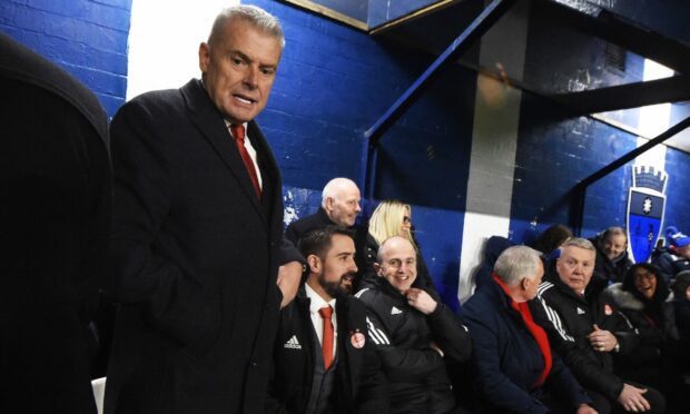 Aberdeen chairman Dave Cormack, left, at Darvel. Image: SNS