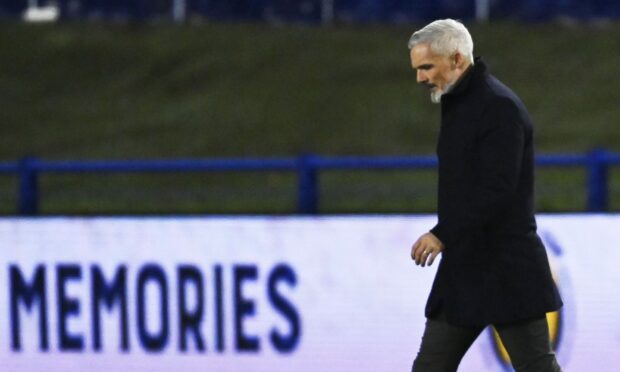 Former Aberdeen manager Jim Goodwin during the Scottish Cup loss to Darvel. Image: SNS.