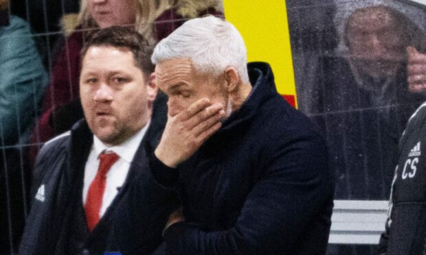 Aberdeen manager Jim Goodwin during the 1-0 Scottish Cup loss at Darvel. Image: SNS