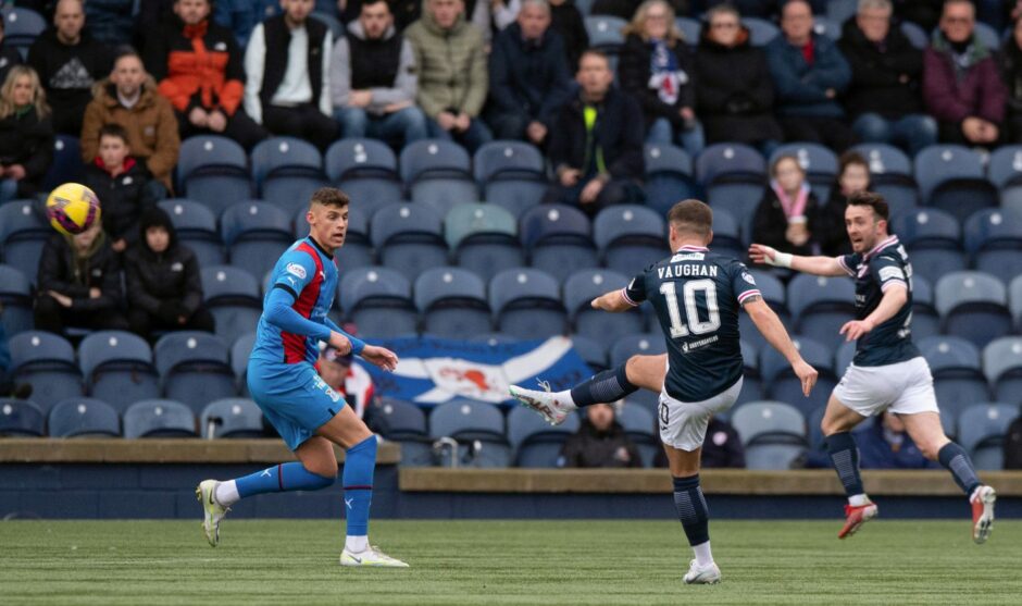 Lewis Vaughan puts Raith Rovers in front against Caley Thistle. Image: SNS