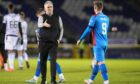 Queen's Park manager Owen Coyle shakes Billy Mckay's hand at full-time. Images: SNS Group