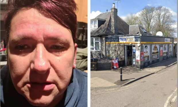 Pam Milne's eyebrows have been singed off after a gas canister exploded at a Nisa on Garthdee Drive. Image: Pam Milne and Google Maps.