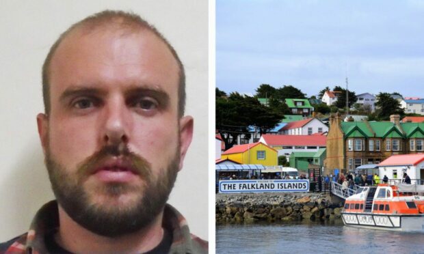 Ryan Elstow, 35, preyed on girls in the Falkland Islands. Images: Royal Falkland Islands Police/Shutterstock