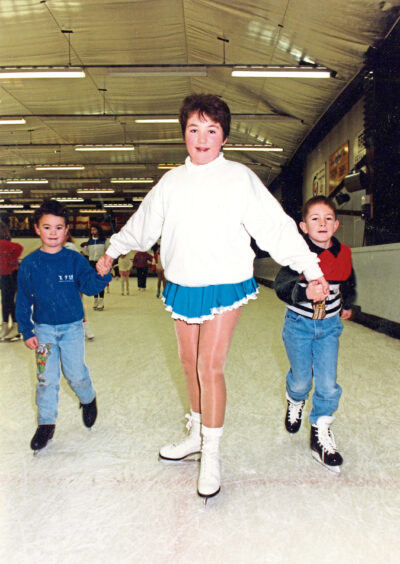 1992 - Jill Robertson with Stephen Paterson, 5, and Gary Stevenson, 7, at Stoneywood Ice Rink.