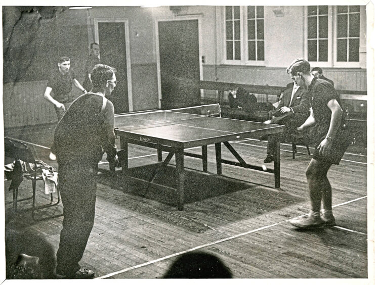 1959 - J Thomson and A Taylor in a table tennis doubles semi final against J Milne and D Sinclair.