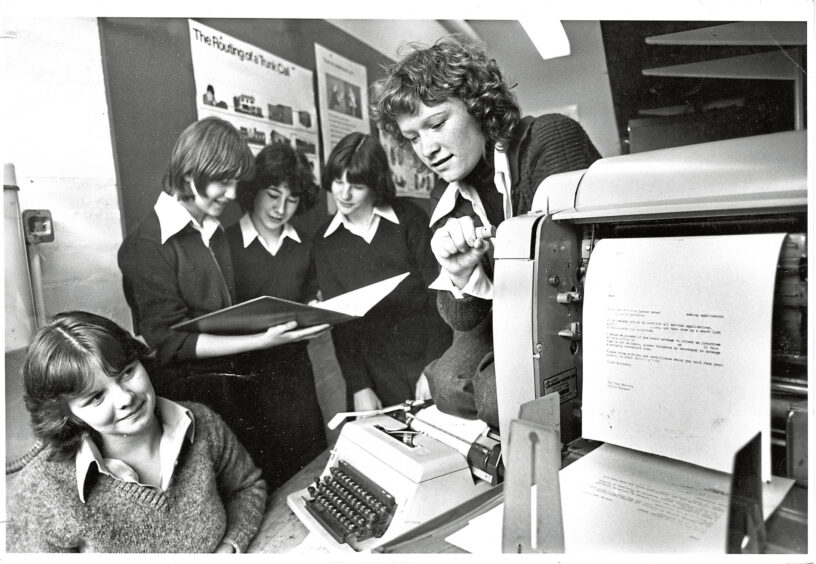 1978 - The editorial team for Banchory Academy’s school newspaper, from left, Marian Mackay, Anne Beverley, Hazel Walker, Margaret Bain and Lucille Chalmers.
