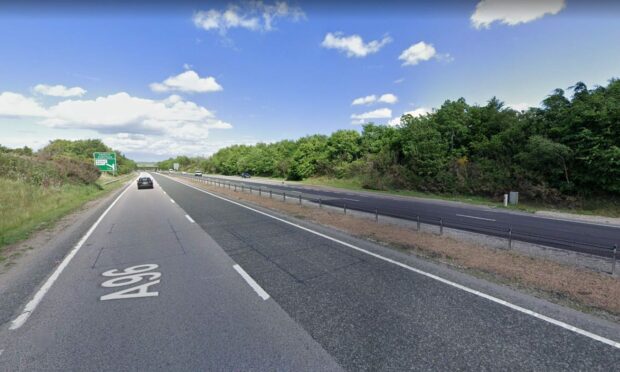 The A96 was partially blocked this afternoon following a two car crash near Kintore. Image: Google Maps.