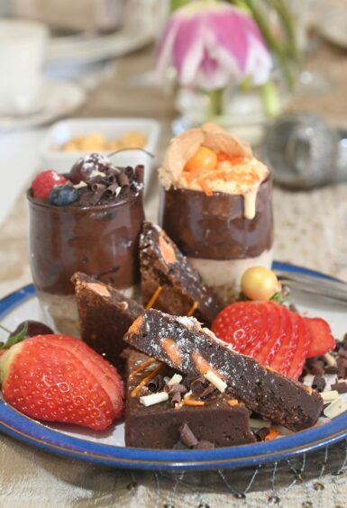 a plate of chocolate desserts served at Bev's Bistro