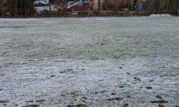 The frozen pitch at Braeview Park, Beauly. 
Beauly. Image: Beauly Shinty Club