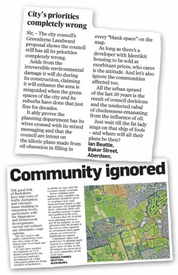 Readers have taken to the letters pages of The P&J and Evening Express to convey their concern over the Greenferns Landward housing plans. Image: Michael McCosh/DC Thomson.