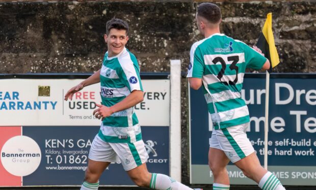 Buckie Thistle's Max Barry celebrates. Image: Brian Smith.