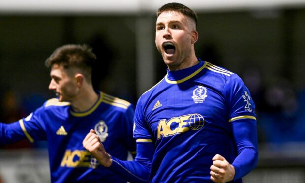 Morgyn Neill celebrates his late equaliser for Cove Rangers. Image: Kenny Elrick/DC Thomson