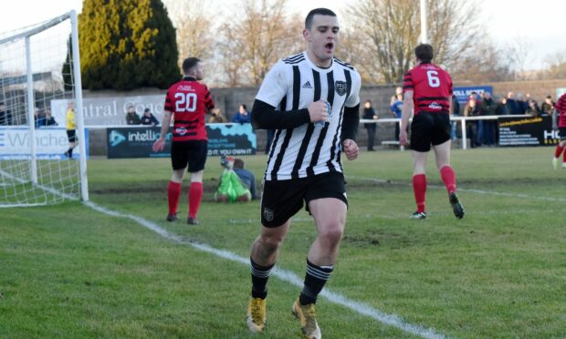 Fraserburgh's Scott Barbour celebrates after scoring against Inverurie Locos