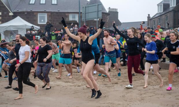 Brave nippy dippers plunged into the water at Stonehaven Harbour. Image: Kath Flannery/DC Thomson.