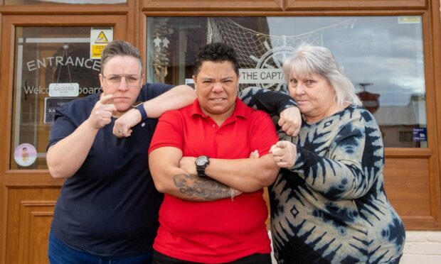 The Captain's Table in Fraserburgh will host two 'Karen Nights' in March. From left, owners Rebecca Masson, Sam Masson and Julie Masson. Image: Kath Flannery/DC Thomson