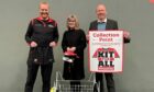 Sport Aberdeen is asking for donations of sports clothes and shoes to help drive the initiative. Pictured: Jamie Mundie, Pauline Smith and Graeme Dale at Strikers Indoor Football. Image: Sport Aberdeen.
