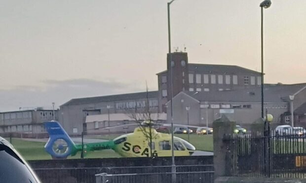 Air Ambulance in the grounds of Fraserburgh Academy. Image: Supplied.