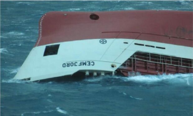 The Cemfjord capsized in the Pentland Firth. Image: MAIB/Northlink Ferries