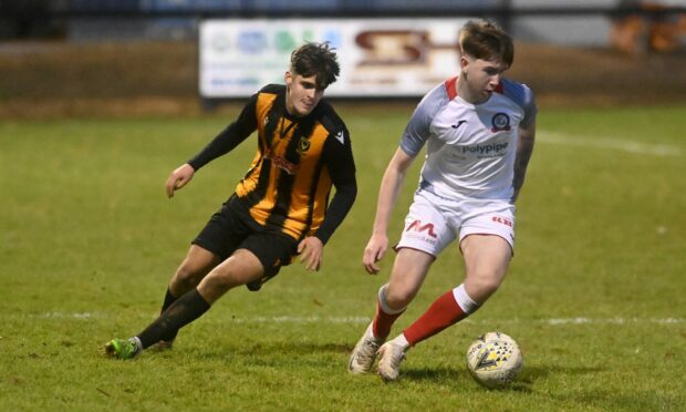 Huntly midfielder Callum Lamb, left